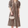 GANNI Plus Size Klær | Ganni Exclusives<Beige Cotton Poplin V-neck Maxi Dress Leopard