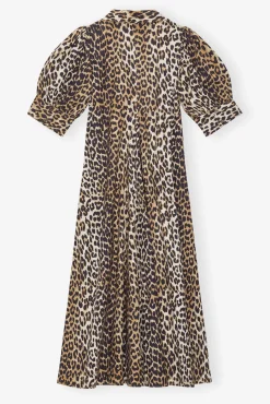 GANNI Plus Size Klær | Ganni Exclusives<Beige Cotton Poplin V-neck Maxi Dress Leopard