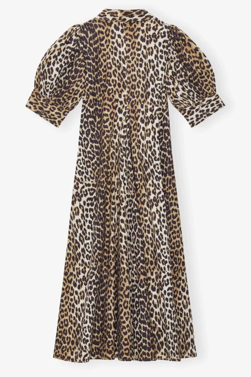 GANNI Plus Size Klær | Ganni Exclusives<Beige Cotton Poplin V-neck Maxi Dress Leopard