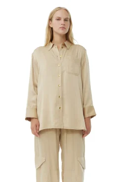 GANNI Plus Size Klær | Sett<Beige Washed Satin-skjorte Safari