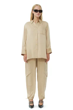 GANNI Plus Size Klær | Sett<Beige Washed Satin-skjorte Safari