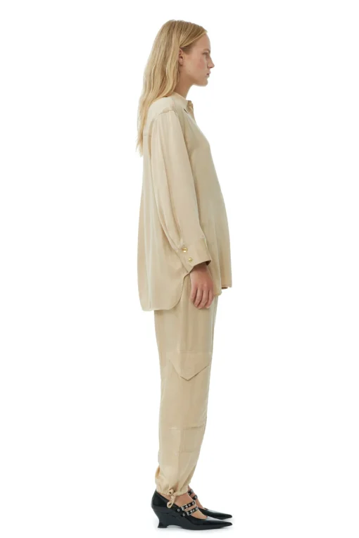 GANNI Plus Size Klær | Sett<Beige Washed Satin-skjorte Safari
