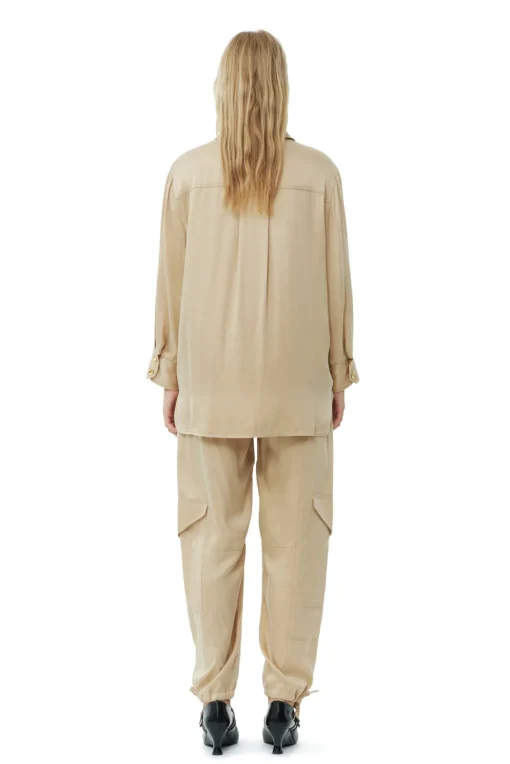 GANNI Plus Size Klær | Sett<Beige Washed Satin-skjorte Safari