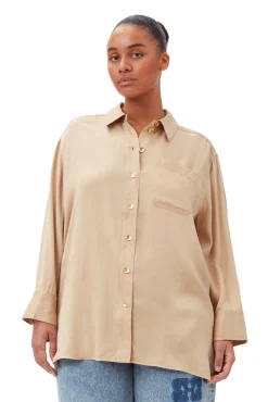 GANNI Plus Size Klær | Sett<Beige Washed Satin-skjorte Safari
