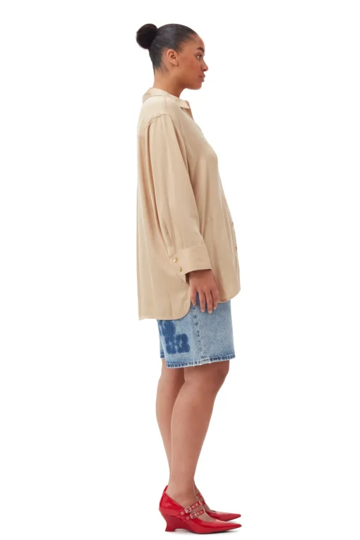 GANNI Plus Size Klær | Sett<Beige Washed Satin-skjorte Safari