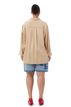 GANNI Plus Size Klær | Sett<Beige Washed Satin-skjorte Safari