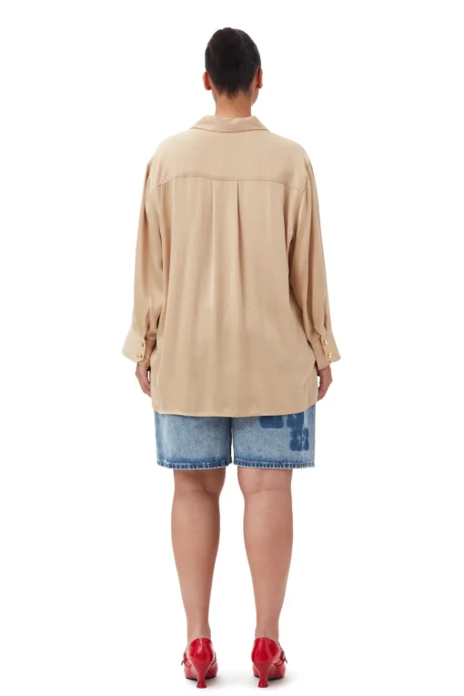 GANNI Plus Size Klær | Sett<Beige Washed Satin-skjorte Safari