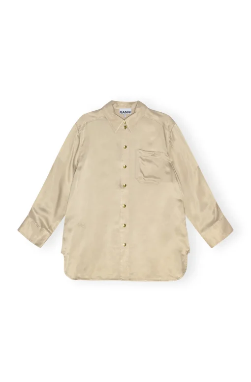 GANNI Plus Size Klær | Sett<Beige Washed Satin-skjorte Safari
