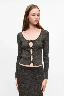 GANNI Sett | Festklær<Black and Gold Sparkle Tie String-cardigan Multicolour