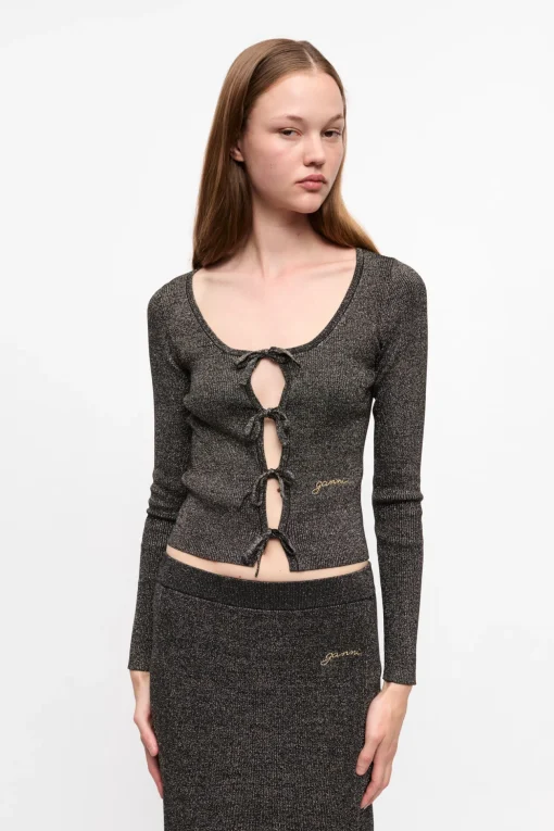 GANNI Sett | Festklær<Black and Gold Sparkle Tie String-cardigan Multicolour