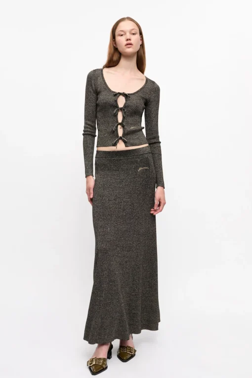 GANNI Sett | Festklær<Black and Gold Sparkle Tie String-cardigan Multicolour