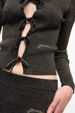 GANNI Sett | Festklær<Black and Gold Sparkle Tie String-cardigan Multicolour