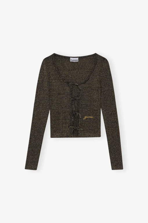 GANNI Sett | Festklær<Black and Gold Sparkle Tie String-cardigan Multicolour