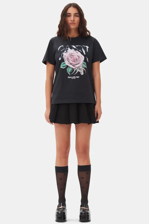 GANNI Trending Now | Plus Size Klær<Black Basic Jersey Rose Relaxed-T-skjorte Phantom