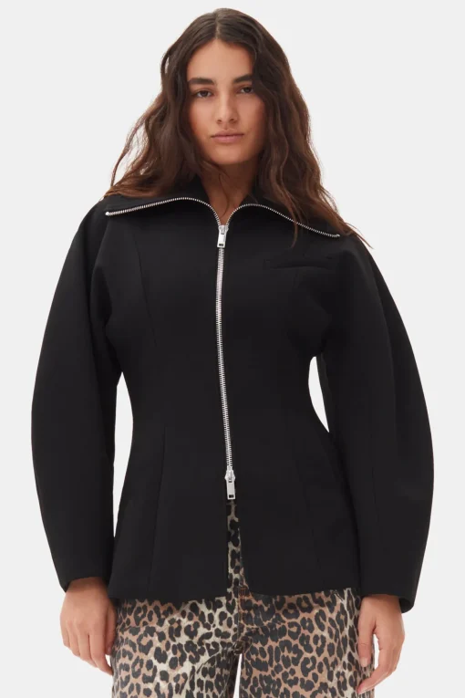 GANNI Trending Now | Kåper & Jakker<Bonded Crepe Curve Sleeve-jakke Black