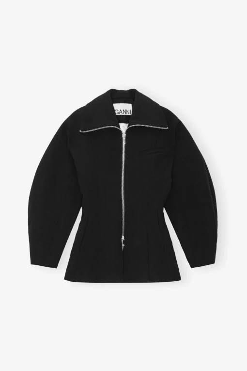 GANNI Trending Now | Kåper & Jakker<Bonded Crepe Curve Sleeve-jakke Black