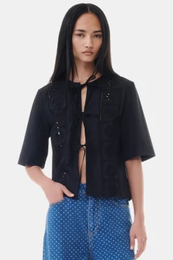 GANNI Ganni Exclusives | Topper<Broderie Anglaise Tie-bluse Black