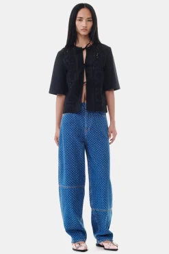 GANNI Ganni Exclusives | Topper<Broderie Anglaise Tie-bluse Black