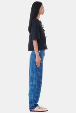 GANNI Ganni Exclusives | Topper<Broderie Anglaise Tie-bluse Black