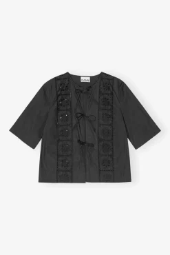 GANNI Ganni Exclusives | Topper<Broderie Anglaise Tie-bluse Black