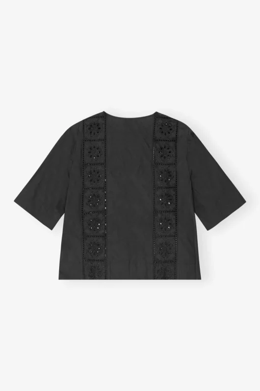 GANNI Ganni Exclusives | Topper<Broderie Anglaise Tie-bluse Black