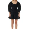 GANNI Kjoler<Cotton Poplin Gathered U-neck Mini-kjole Black