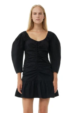 GANNI Kjoler<Cotton Poplin Gathered U-neck Mini-kjole Black