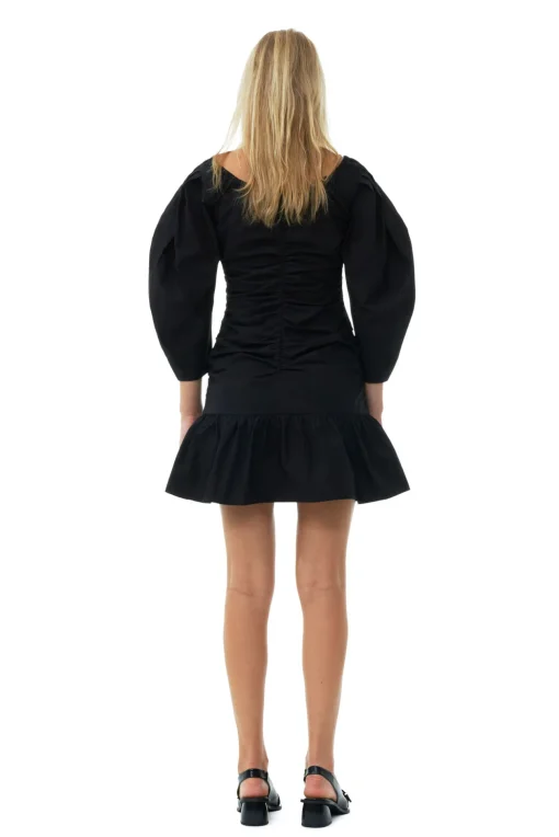 GANNI Kjoler<Cotton Poplin Gathered U-neck Mini-kjole Black