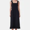 GANNI Plus Size Klær | Kjoler<Cotton Poplin Midi Strap Smock-kjole Black