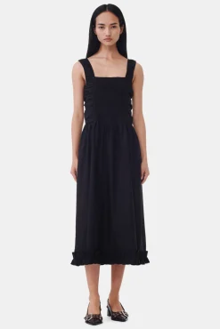 GANNI Plus Size Klær | Kjoler<Cotton Poplin Midi Strap Smock-kjole Black