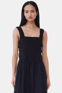 GANNI Plus Size Klær | Kjoler<Cotton Poplin Midi Strap Smock-kjole Black