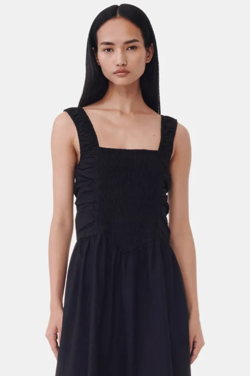 GANNI Plus Size Klær | Kjoler<Cotton Poplin Midi Strap Smock-kjole Black