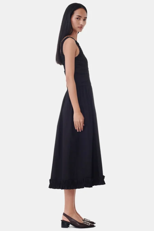 GANNI Plus Size Klær | Kjoler<Cotton Poplin Midi Strap Smock-kjole Black
