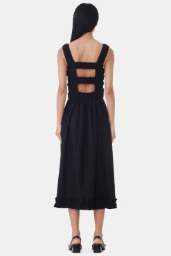 GANNI Plus Size Klær | Kjoler<Cotton Poplin Midi Strap Smock-kjole Black