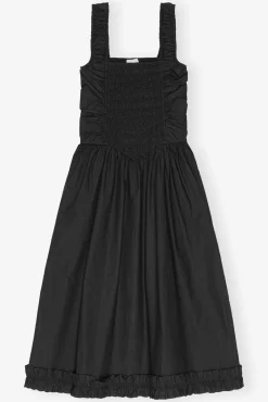 GANNI Plus Size Klær | Kjoler<Cotton Poplin Midi Strap Smock-kjole Black