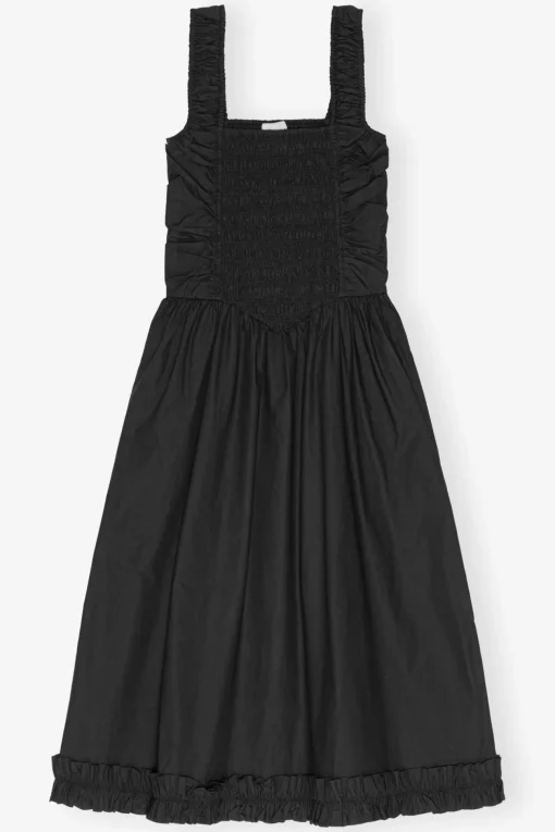 GANNI Plus Size Klær | Kjoler<Cotton Poplin Midi Strap Smock-kjole Black