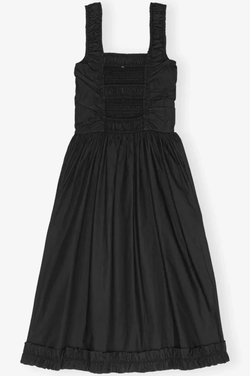 GANNI Plus Size Klær | Kjoler<Cotton Poplin Midi Strap Smock-kjole Black