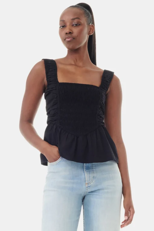 GANNI Topper<Cotton Poplin Smock Strap-topp Black