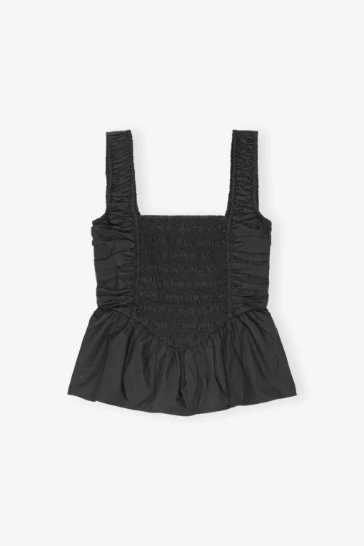 GANNI Topper<Cotton Poplin Smock Strap-topp Black