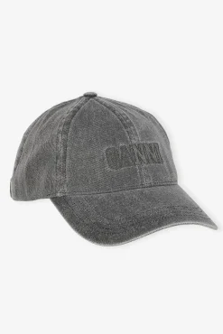 GANNI Hatter<Embroidered Denim Logo-caps Black