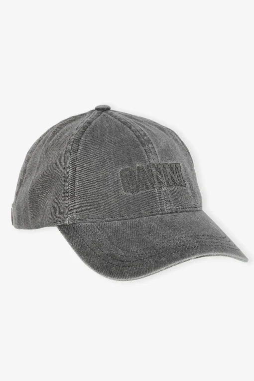 GANNI Hatter<Embroidered Denim Logo-caps Black