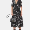 GANNI Kjoler<Black Floral Crepe Wrap Midi-kjole ClimbingIvy