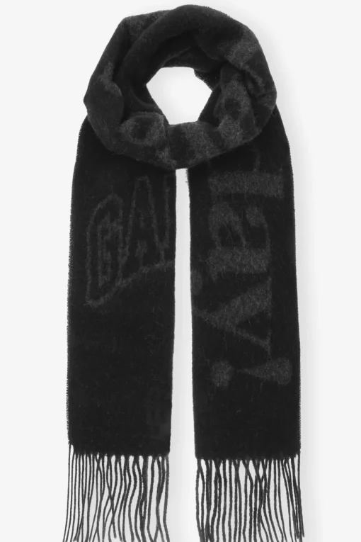 GANNI Skjerf | Små Gaver<Black Fringed Wool Scarf Phantom