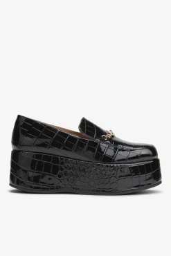 GANNI Sko | Loafers<Patent Croco Butterfly Chain Platform-loafers Black