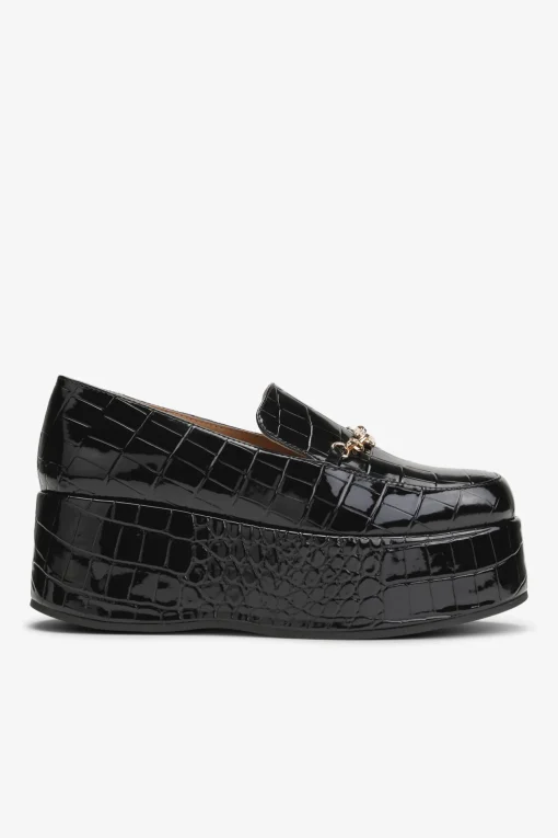 GANNI Sko | Loafers<Patent Croco Butterfly Chain Platform-loafers Black