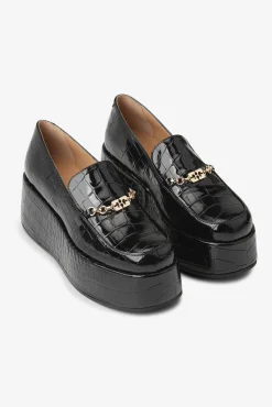 GANNI Sko | Loafers<Patent Croco Butterfly Chain Platform-loafers Black