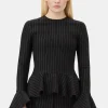 GANNI Dresstoff | Sett<Pinstripe Peplum-bluse Black