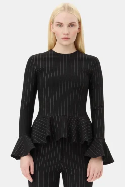 GANNI Dresstoff | Sett<Pinstripe Peplum-bluse Black