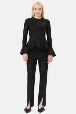 GANNI Dresstoff | Sett<Pinstripe Peplum-bluse Black