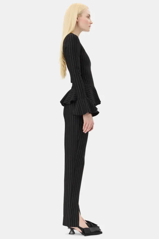 GANNI Dresstoff | Sett<Pinstripe Peplum-bluse Black